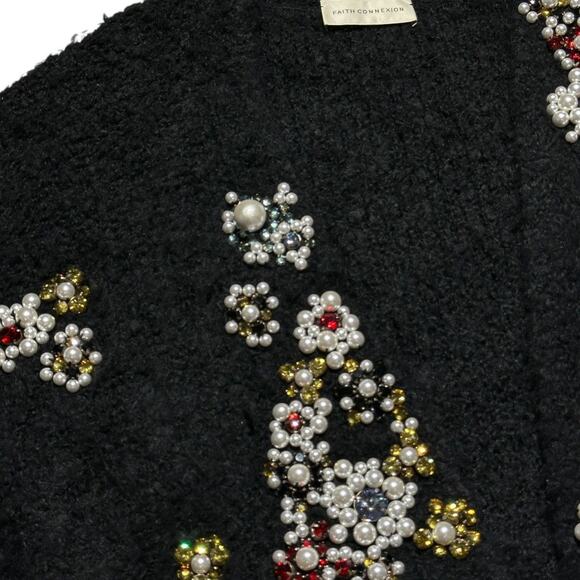 $3,100 Connexion Heavy Black Cardigan w/Jewels & Pearls Oversized Fit XL L - Picture 2 of 6